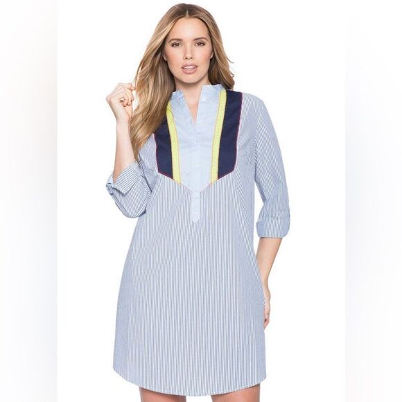 Eloquii Dresses & Skirts - Eloquii Blue Pinstripe Colorblock Bib Shirt Dress Size 18